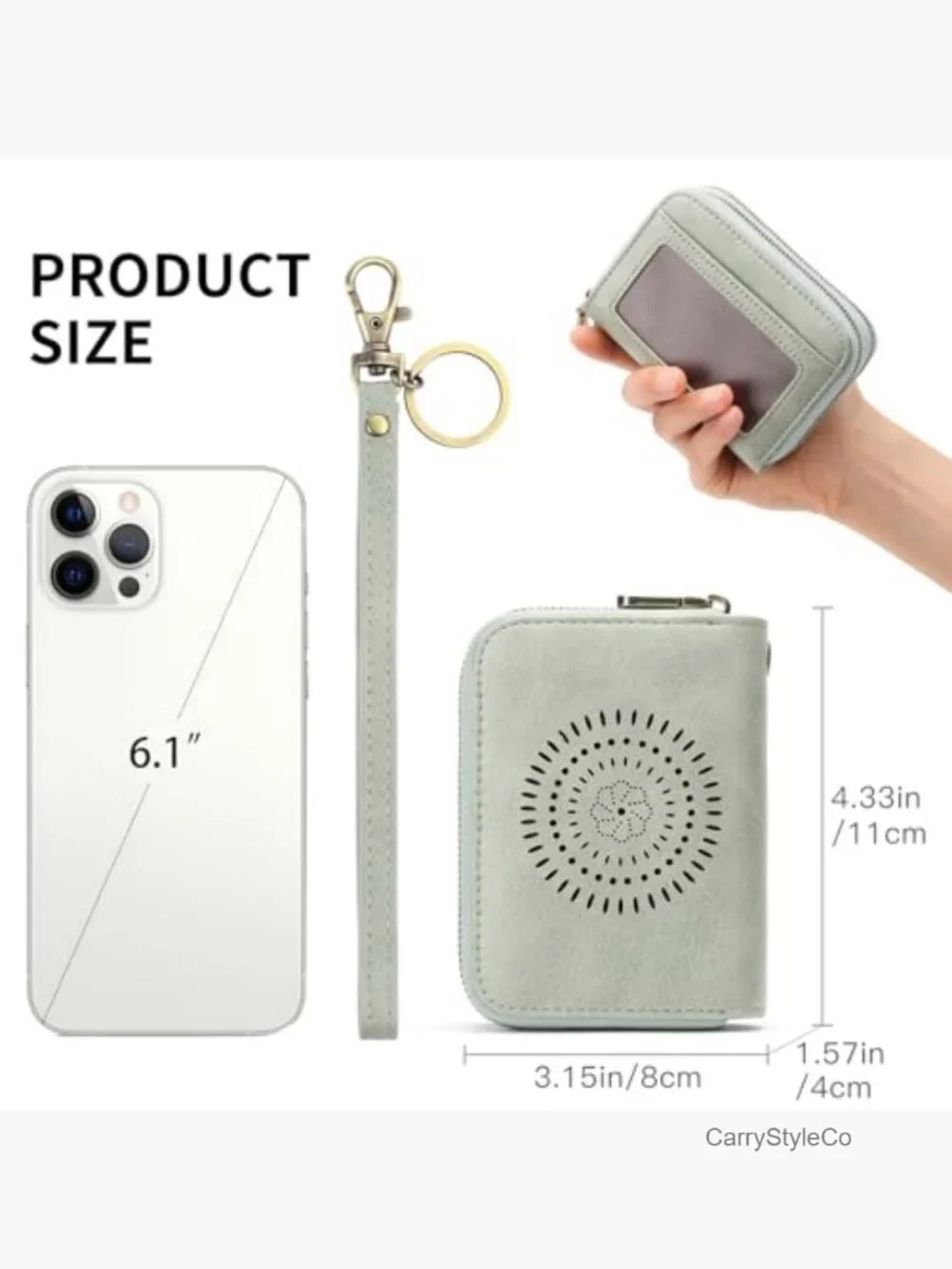 Leather Credit Card Holder Wristlet RFID Blocking Double Zipper with ID Window